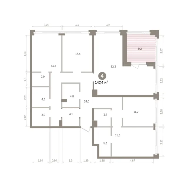 4 комн. Квартира 147.4 кв. м