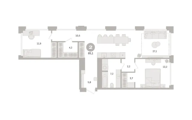 2 комн. Квартира 85.1 кв. м, Московская область Москва