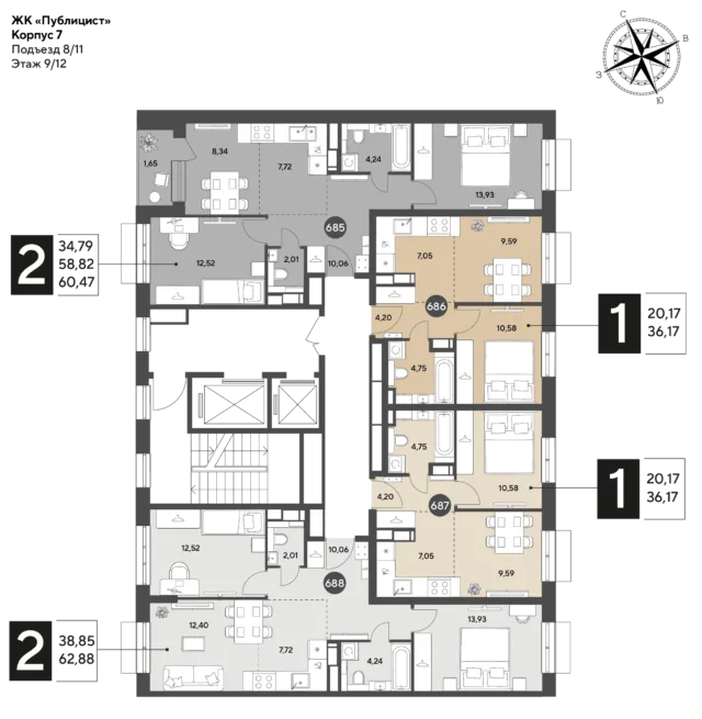 1 комн. Квартира 36.2 кв. м