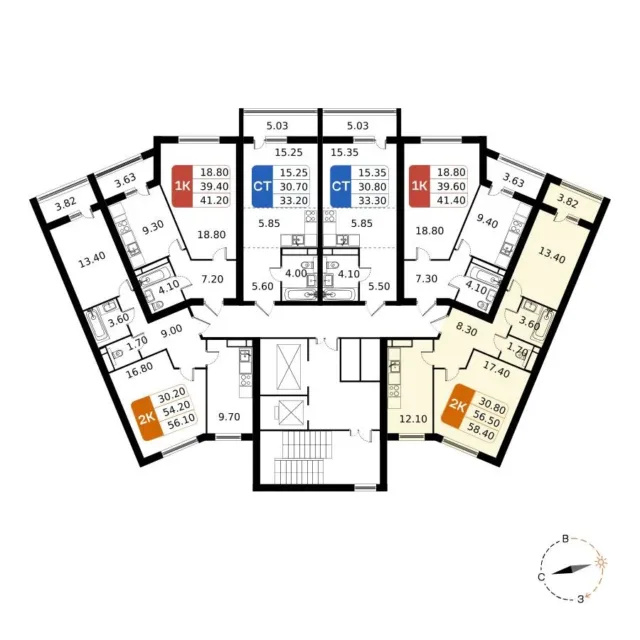 2 комн. Квартира 58.4 кв. м