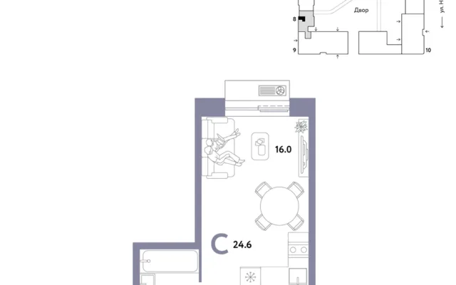 1 комн. Квартира 24.6 кв. м, Москва