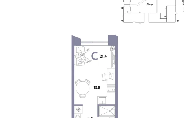 1 комн. Квартира 21.4 кв. м, Москва