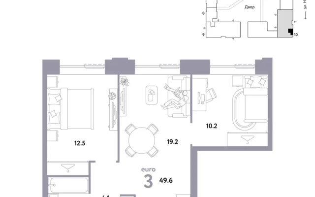 3 комн. Квартира 49.6 кв. м, Москва