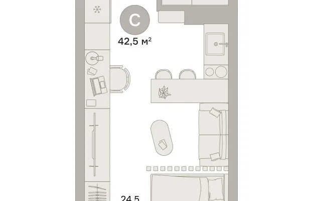 Квартира 42.5 кв. м, Московская область Москва
