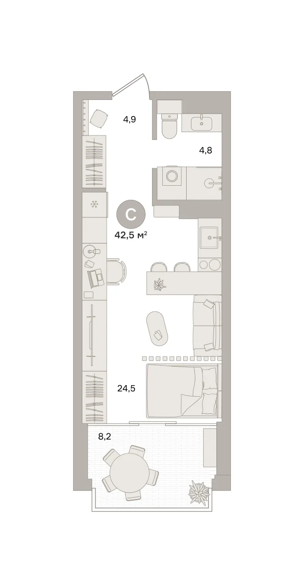 Квартира 42.5 кв. м