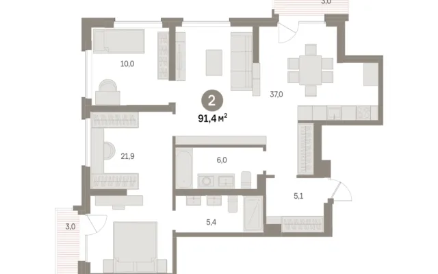2 комн. Квартира 91.4 кв. м, Московская область Москва