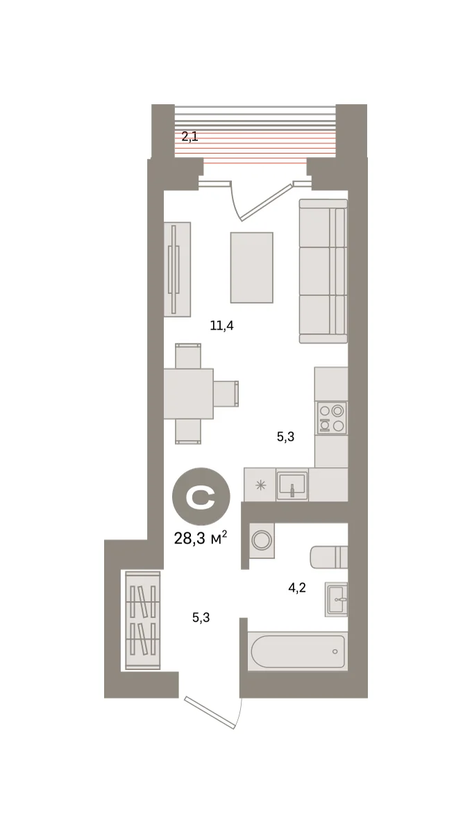 Квартира 28.3 кв. м