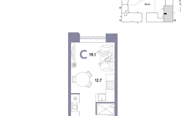 1 комн. Квартира 19.1 кв. м, Москва