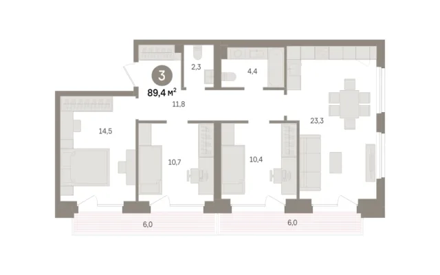 3 комн. Квартира 89.4 кв. м, Московская область Москва