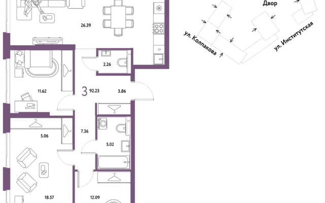 3 комн. Квартира 92.2 кв. м, Москва
