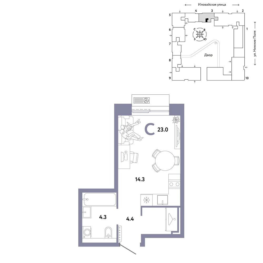 1 комн. Квартира 23 кв. м
