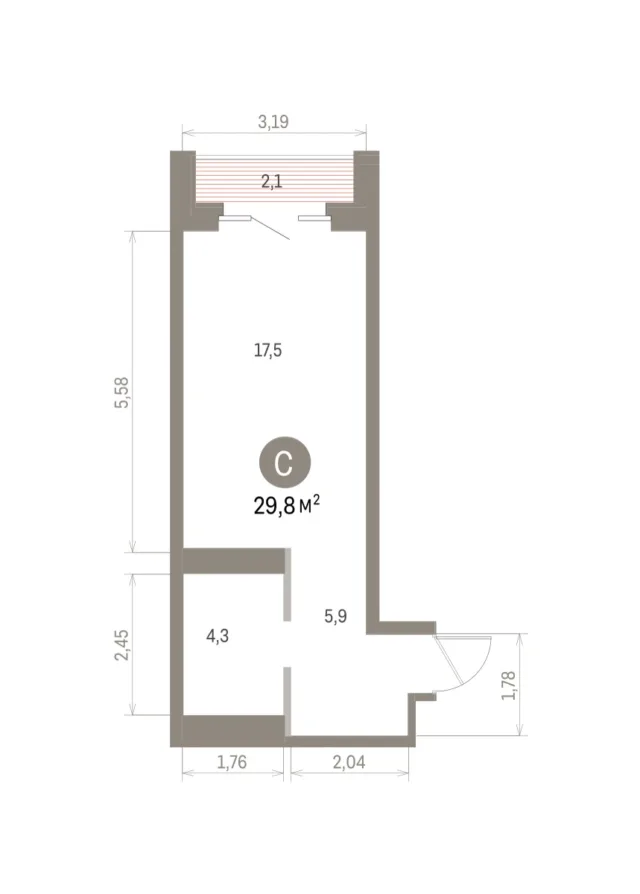Квартира 29.8 кв. м