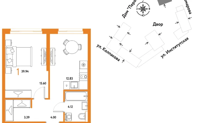 1 комн. Квартира 39.9 кв. м, Москва
