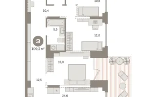 3 комн. Квартира 109.2 кв. м
