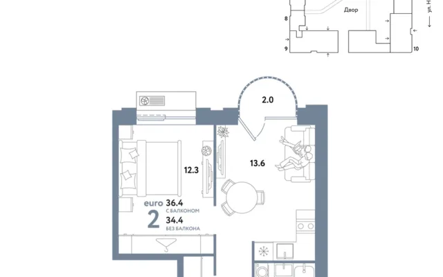 2 комн. Квартира 36.4 кв. м, Москва