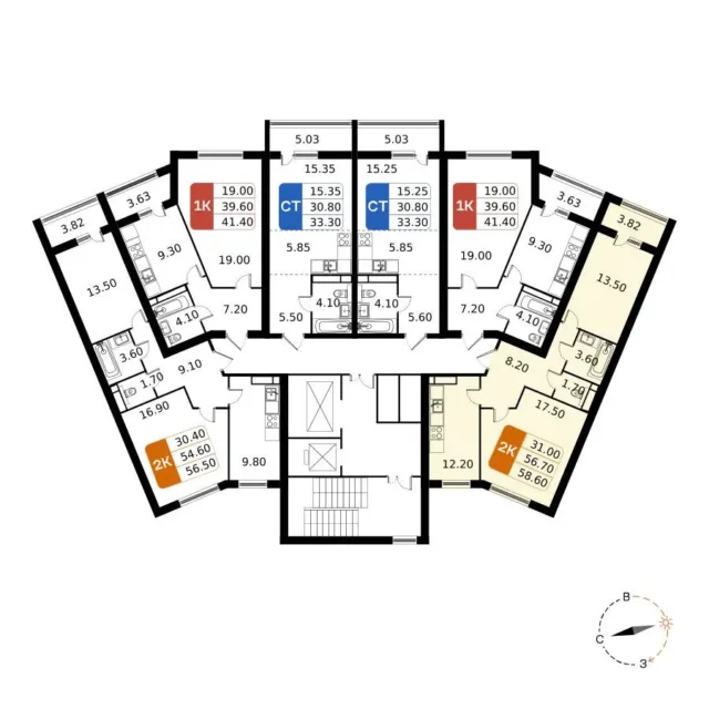 2 комн. Квартира 58.6 кв. м