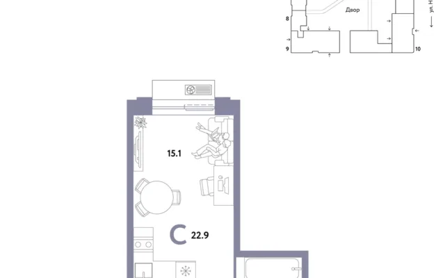 1 комн. Квартира 22.9 кв. м, Москва