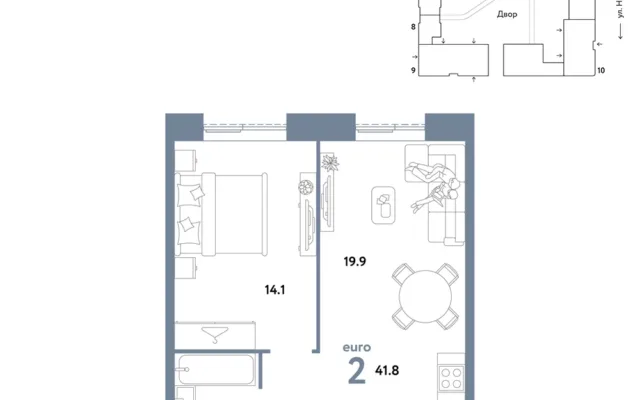 2 комн. Квартира 41.8 кв. м, Москва