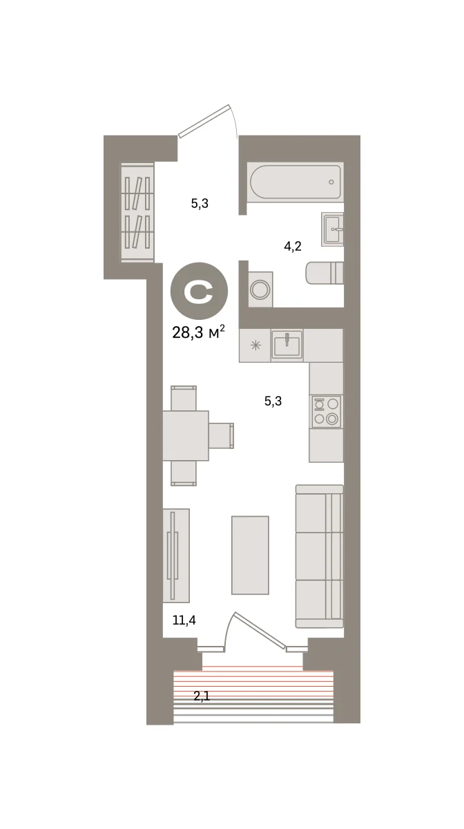 Квартира 28.3 кв. м