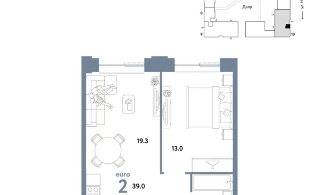 2 комн. Квартира 39 кв. м, Москва