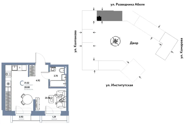 1 комн. Квартира 31 кв. м