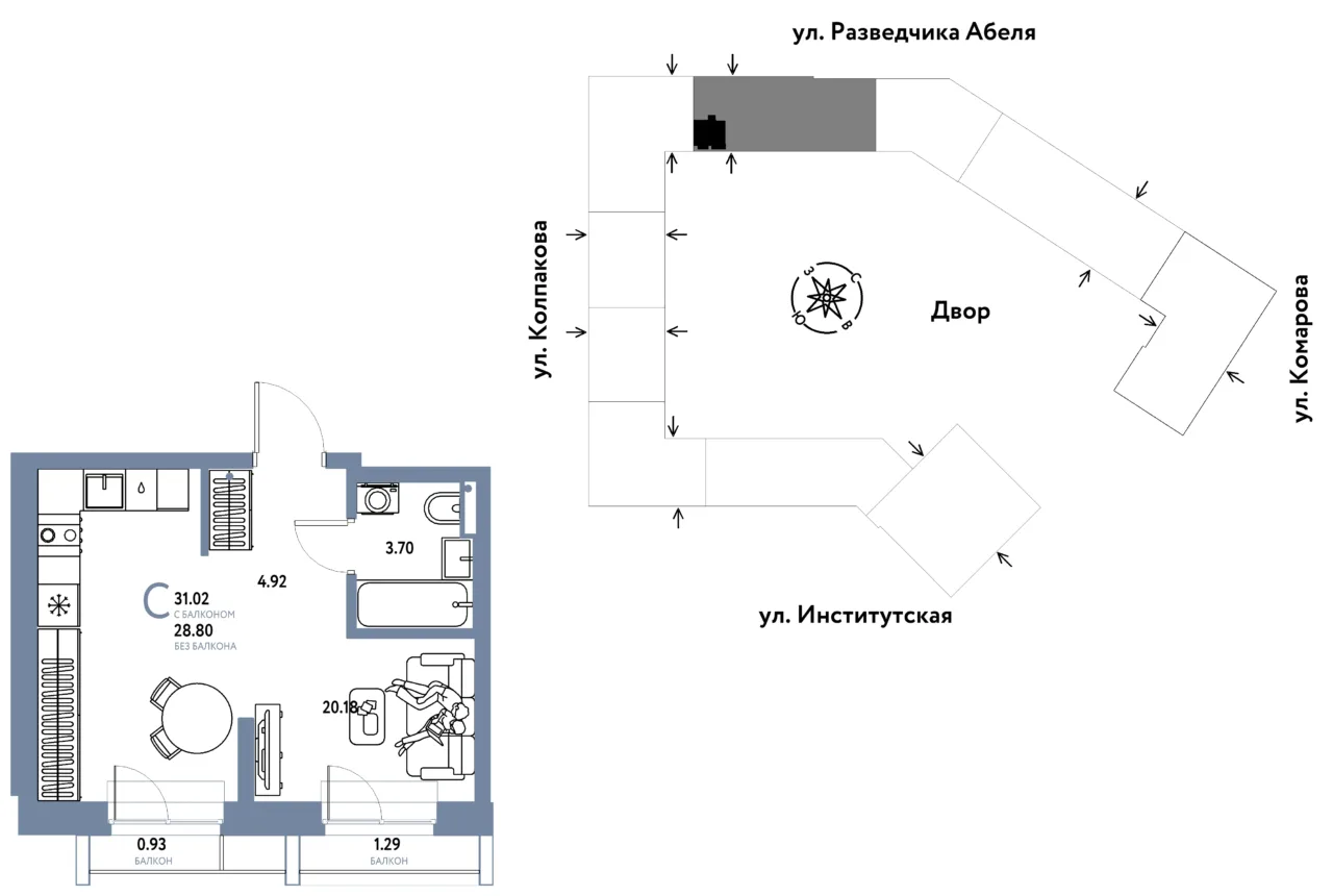 1 комн. Квартира 31 кв. м