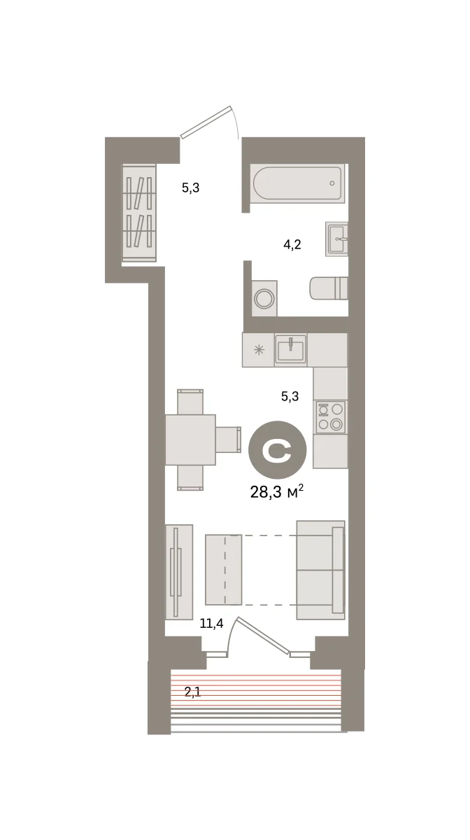Квартира 28.3 кв. м