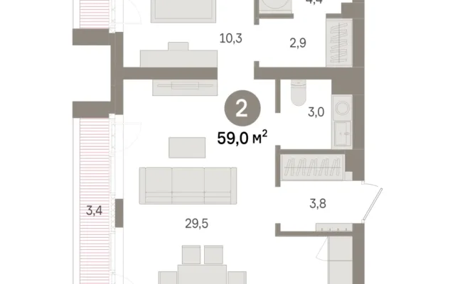 2 комн. Квартира 59 кв. м, Московская область Москва