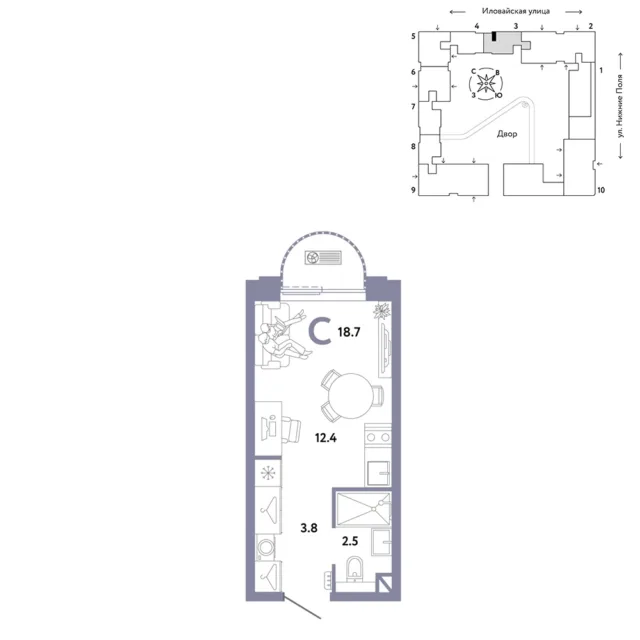 1 комн. Квартира 18.7 кв. м