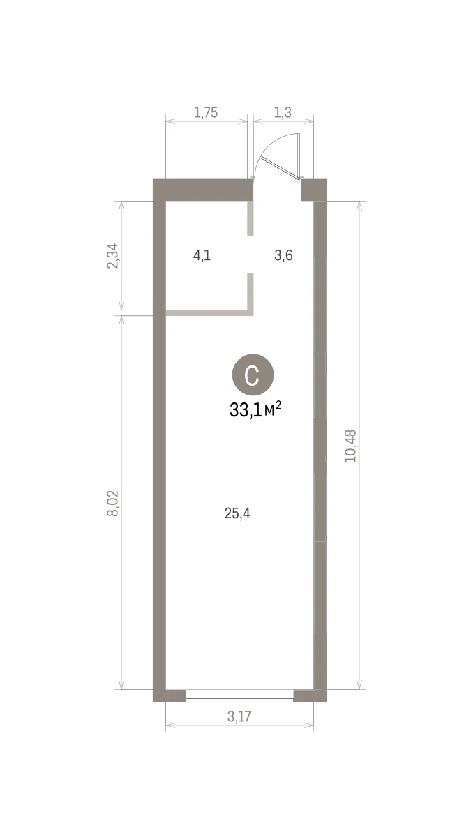 Квартира 33.1 кв. м
