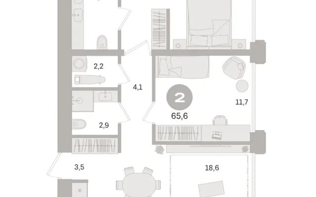 2 комн. Квартира 65.6 кв. м, Московская область Москва