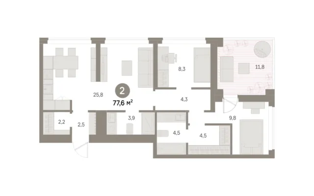 2 комн. Квартира 77.6 кв. м, Московская область Москва