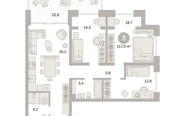 3 комн. Квартира 117.3 кв. м, Московская область Москва