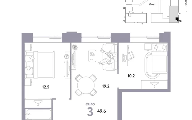 3 комн. Квартира 49.6 кв. м, Москва