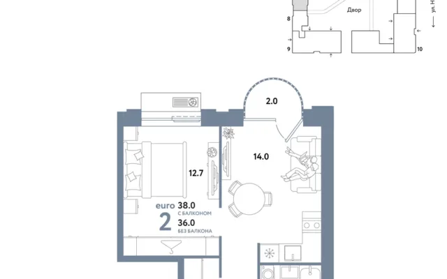 2 комн. Квартира 38 кв. м, Москва