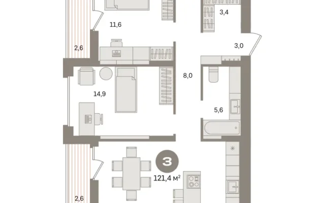 3 комн. Квартира 121.4 кв. м, Московская область Видное