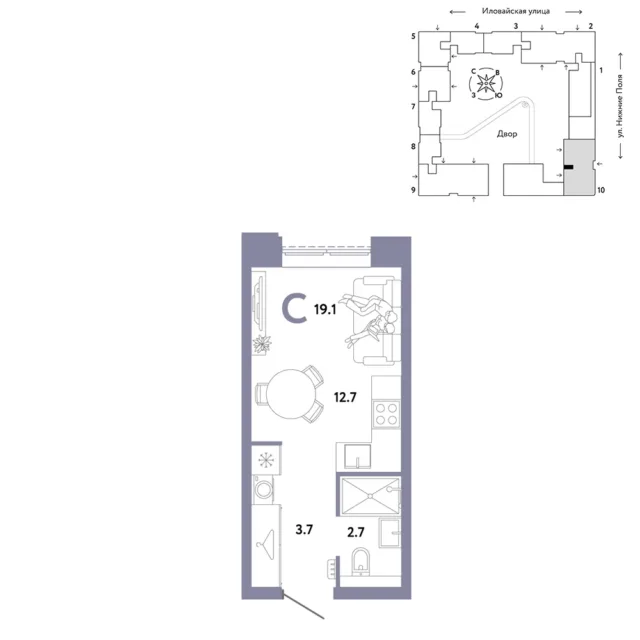 1 комн. Квартира 19.1 кв. м