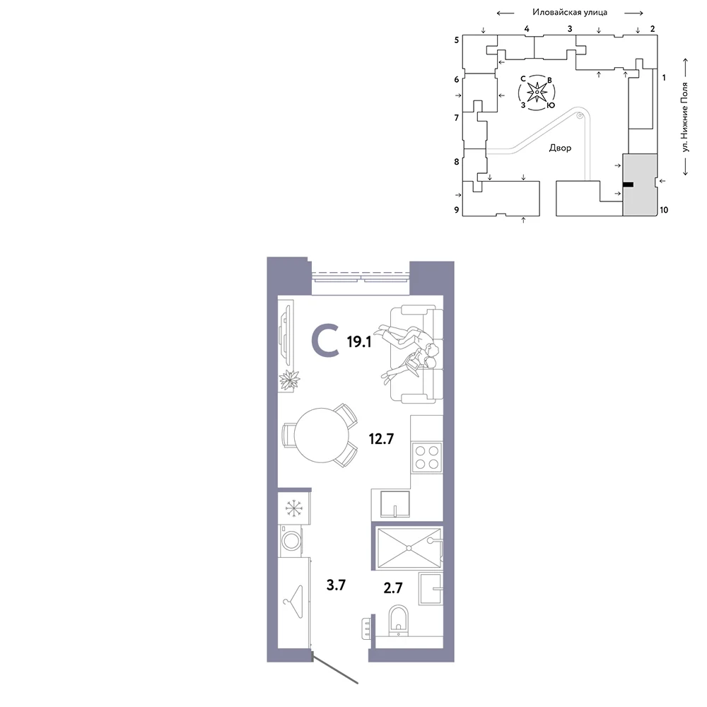 1 комн. Квартира 19.1 кв. м