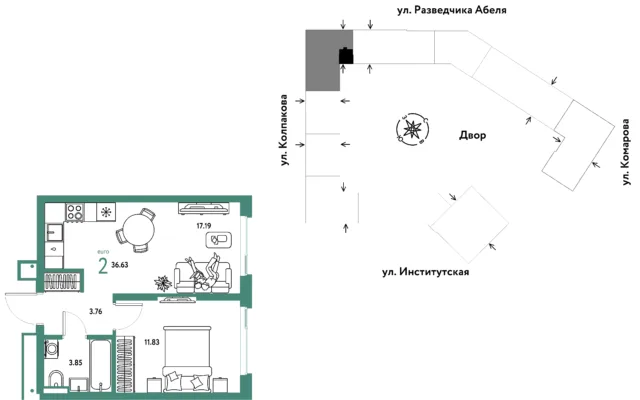 2 комн. Квартира 36.6 кв. м, Москва