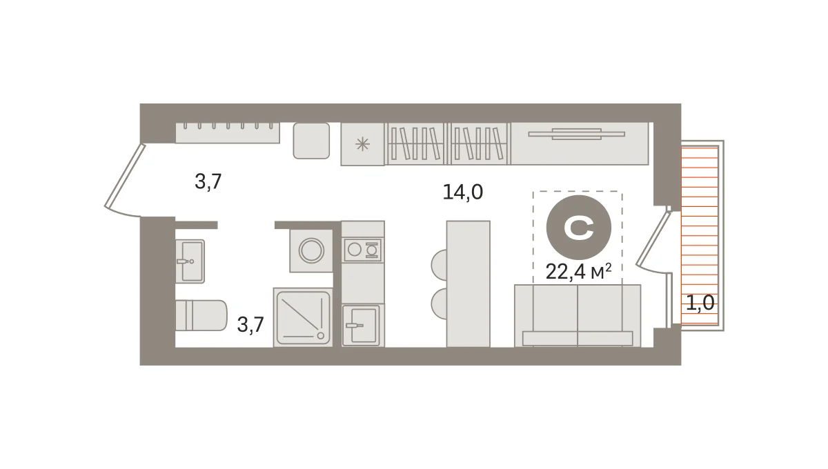 Квартира 22.4 кв. м