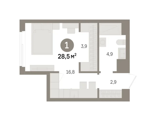 1 комн. Квартира 28.5 кв. м