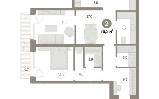 2 комн. Квартира 76.2 кв. м, Московская область Москва