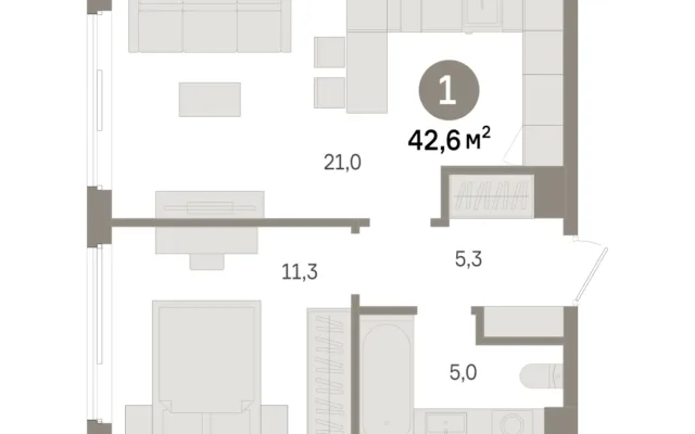 1 комн. Квартира 42.6 кв. м, Московская область Москва
