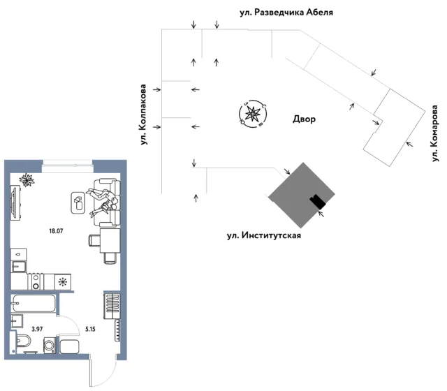 1 комн. Квартира 27.2 кв. м