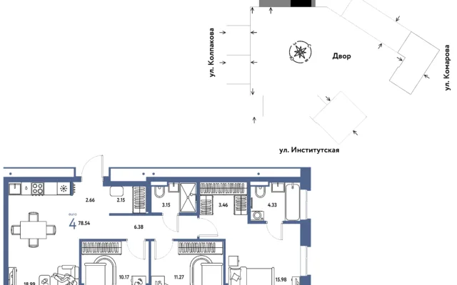 4 комн. Квартира 78.5 кв. м, Москва