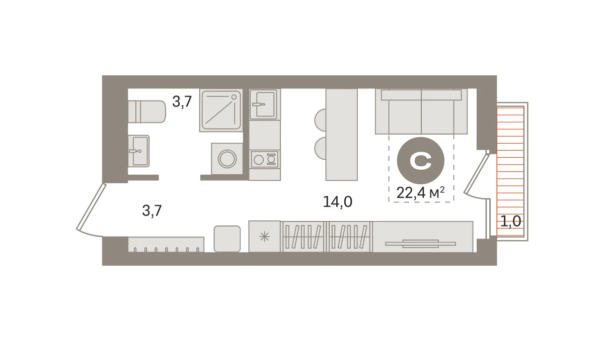 Квартира 22.4 кв. м