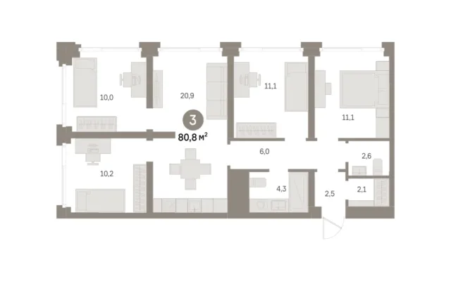 3 комн. Квартира 80.8 кв. м, Московская область Москва