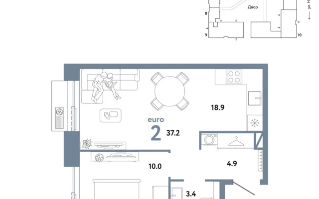 2 комн. Квартира 37.2 кв. м, Москва