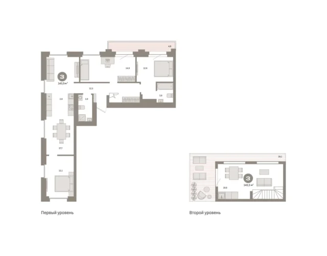3 комн. Квартира 143.5 кв. м
