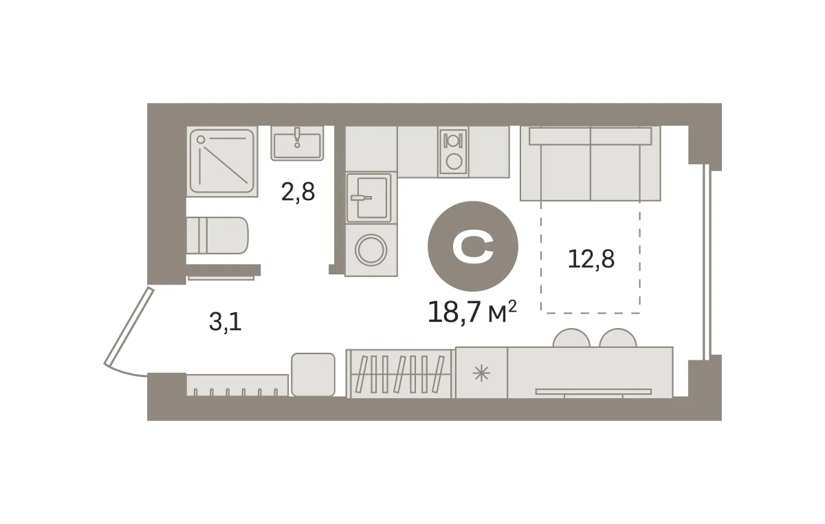 Квартира 18.7 кв. м